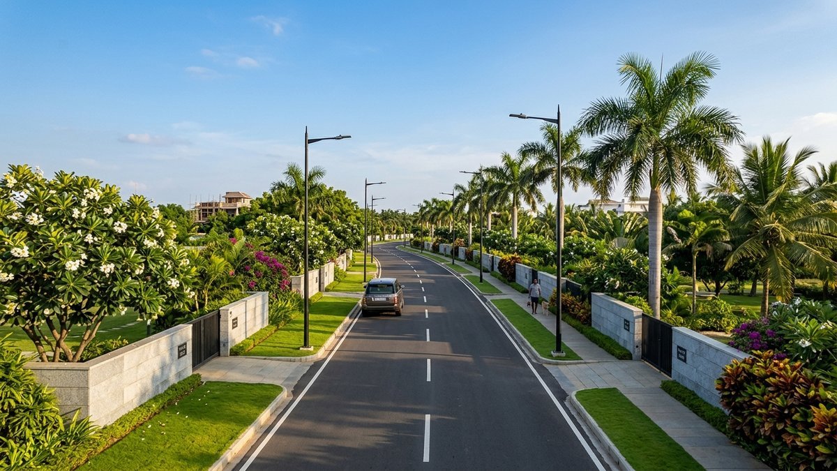 Planned plotted community with landscaped avenues
