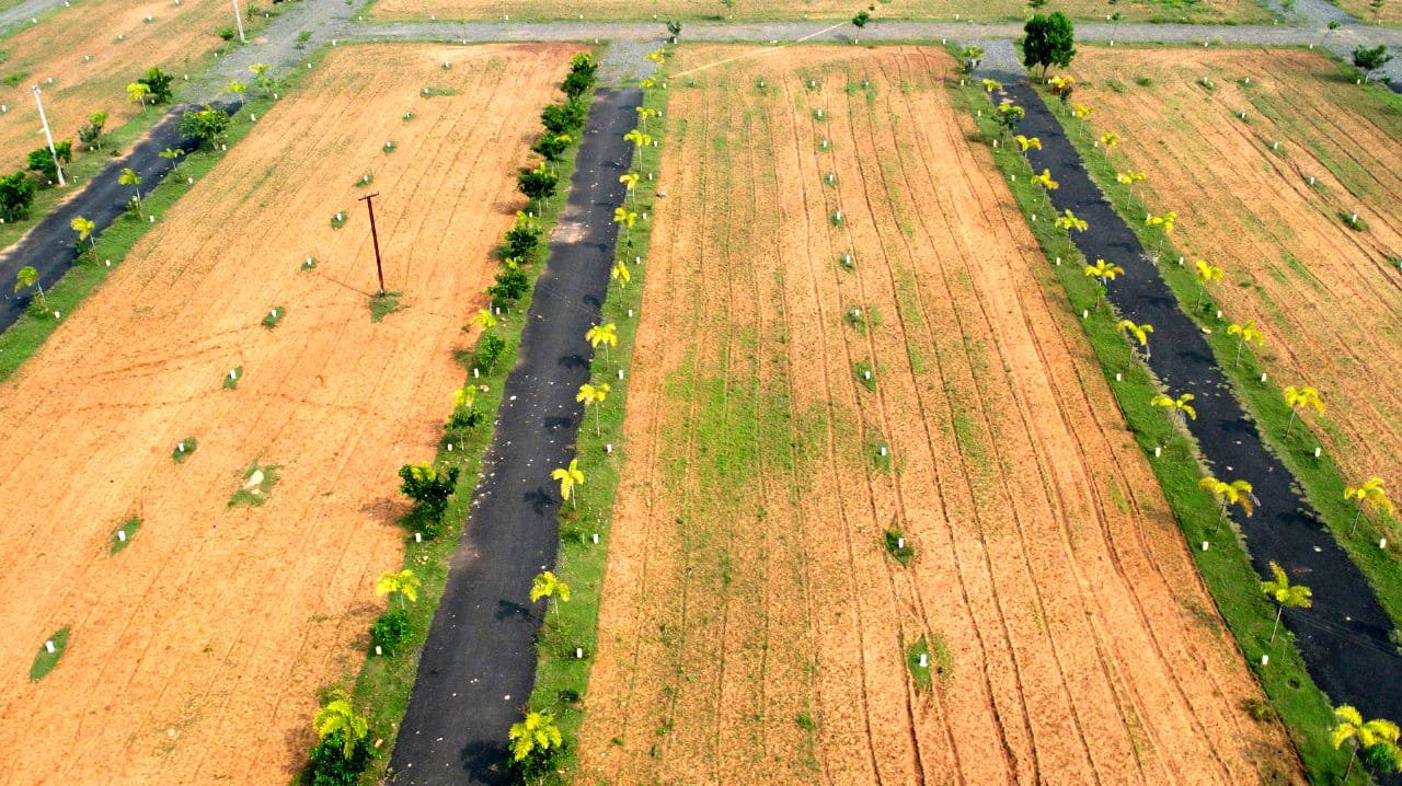 Aerial view of parallel roads and plots at Yogalakshmi Nagar