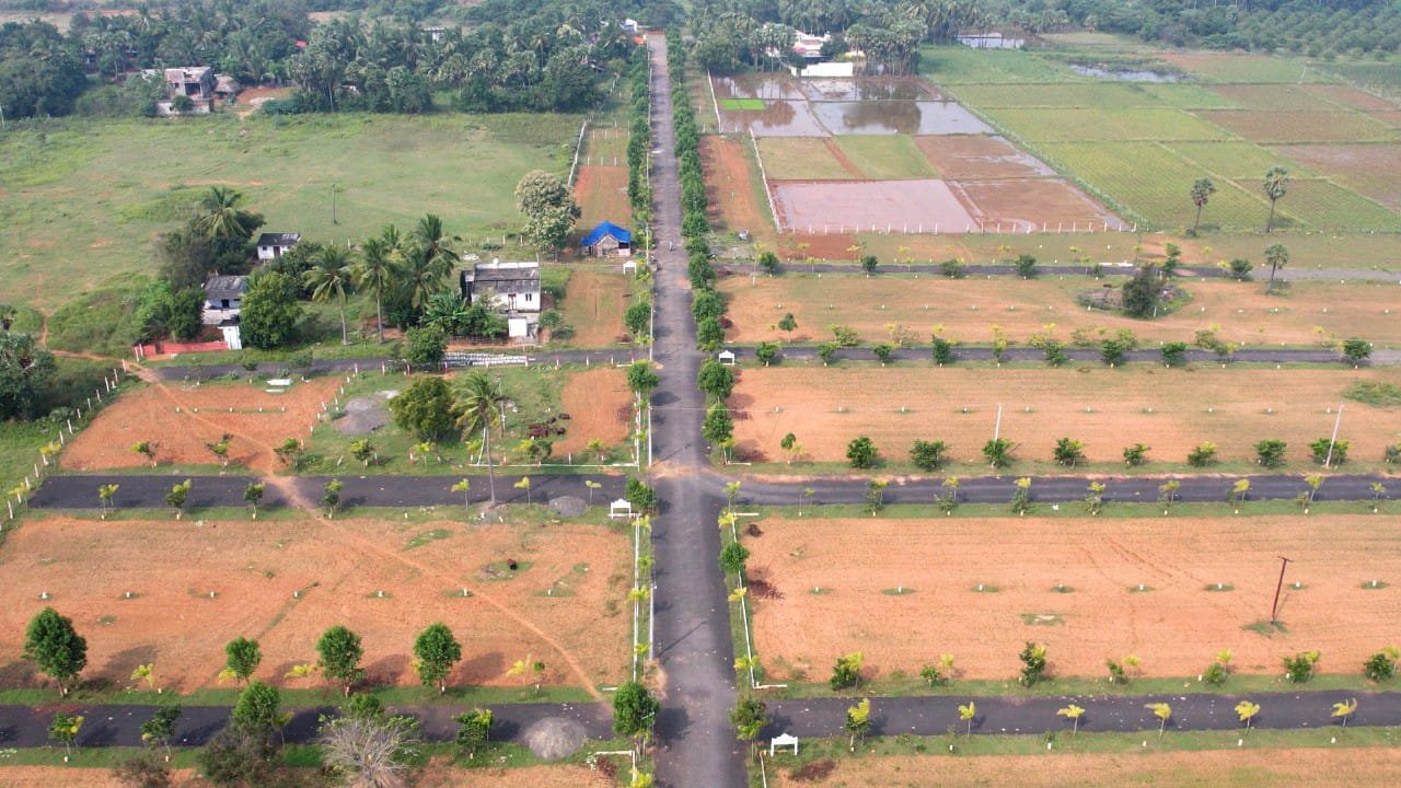 Wide aerial view of Yogalakshmi Nagar and its surroundings